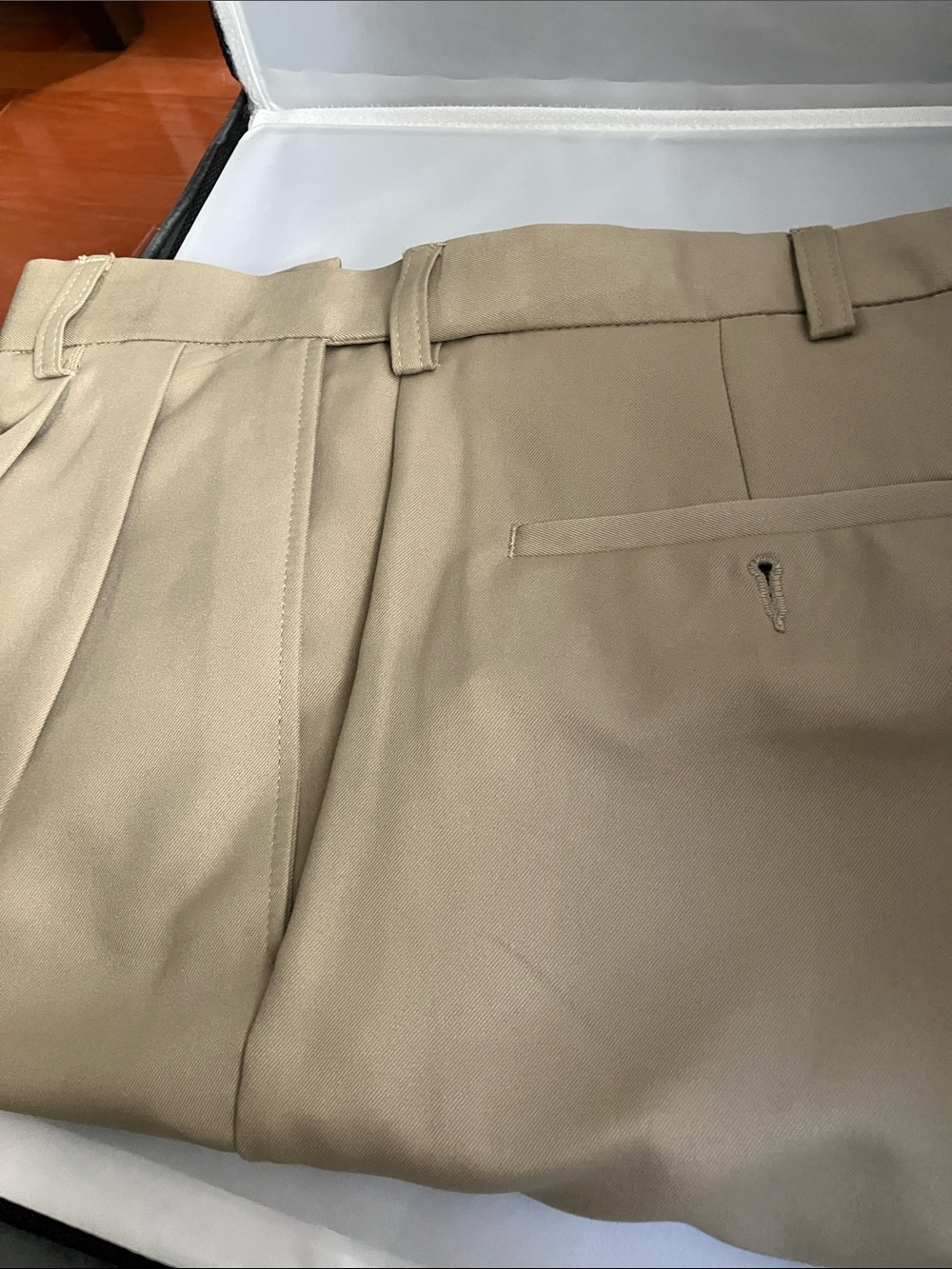Haggar Men's Khaki Chinos with White Lining and Blue Trim